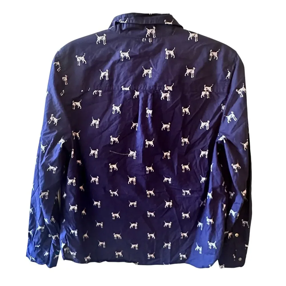 J. Crew Dalmatian Classic Shirt Womens Size 10 Blue Dog Novelty Popover Top